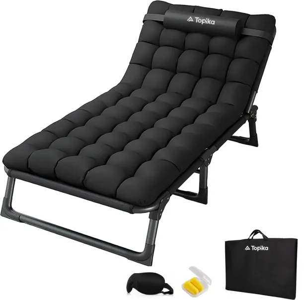 Topika 190x75cm Super Size Folding Camping Stretcher with Cotton Mat & Carry Bag Single Bed