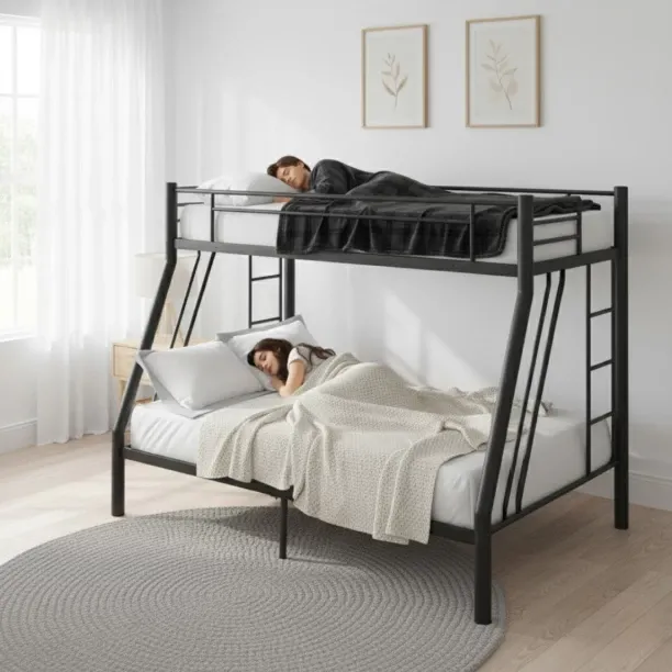 ANKA HOME Modern Twin-Over-Double Metal Bunk Bed Frame Only – Strong Steel Design with Ladder & Saf…