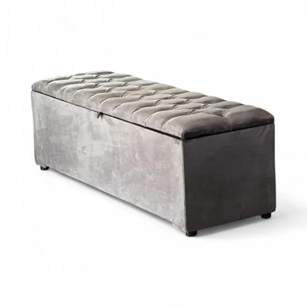 Roykin Storage Kist – Grey Velvet Queen Box Bed