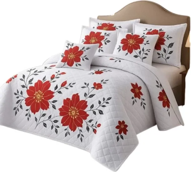 Generic 9x PIECE QUILTED BEDSPREAD SET Microfiber King Size Flat Bedsheet