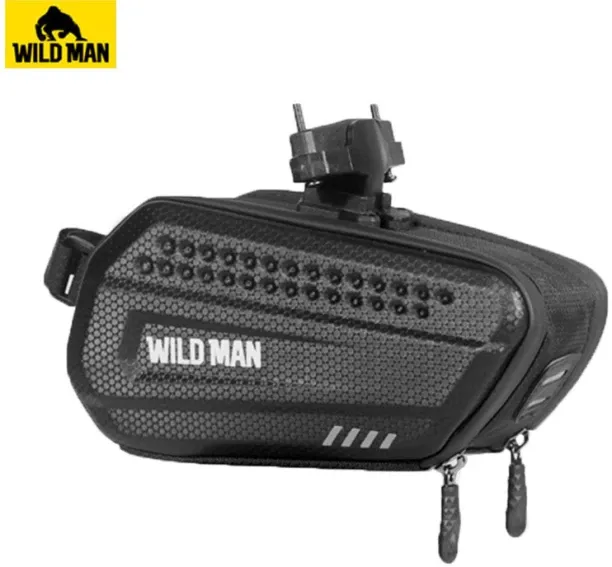 Huanix (Black)WILD MAN Bicycle Saddle Bag Hard Shell Rainproof Bike Rear Bag Reflective MTB Tail Ba…