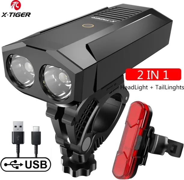 Huanix (QD201)X-tiger Waterproof Mtb Bike Light Aluminum Alloy Road Cycling Usb Rechargeable Headli…