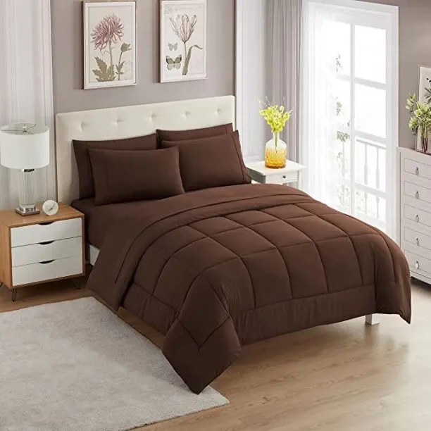 SMTE (200 cm x 230 cm) 5-piece Plain Comforter Set Brown Queen (Comforter)