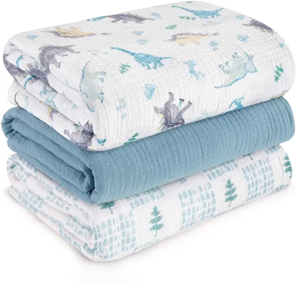 OMGift (95 cm x 100 cm) Muslin Swaddle Blankets for Newborn, 3 Pack Breathable Soft Receiving Blank…