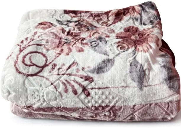 Hallo (200 cm x 220 cm) Dolfin Luxury Bedding Embossed Floral Mink Blanket - Rose Pink & White Dama…