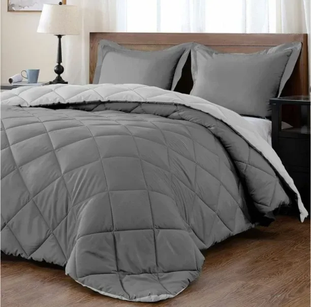 SMTE Dream World Reversible 5 Piece Comforter set - Charcoal 300 TC Polyester Double Size Flat Beds…