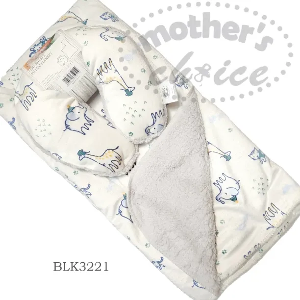 Mother's Choice (26 cm x 6 cm) Elephant & Giraffe With Hats Mink Sherpa Pillow Blanket (Sherpa Blan…