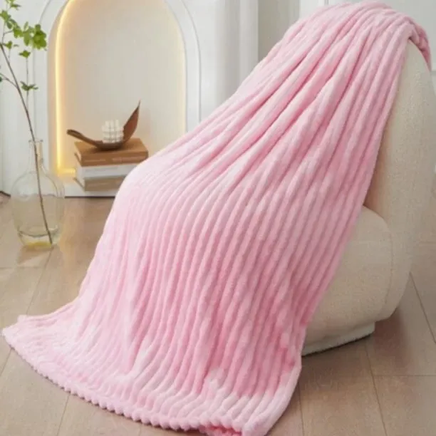 SMTE (200 cm x 220 cm) New Reversible Super Soft Throw Striped Flannel Sherpa Blanket - Pink (Sherp…