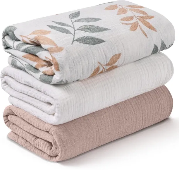 OMGift (95 cm x 100 cm) Muslin Swaddle Blankets for Newborn, 3 Pack Breathable Soft Receiving Blank…
