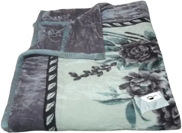 SMTE (200 cm x 230 cm) Grey/Blue 2Ply High-Quality Polyester Blanket & Tieback (Fleece Blanket)