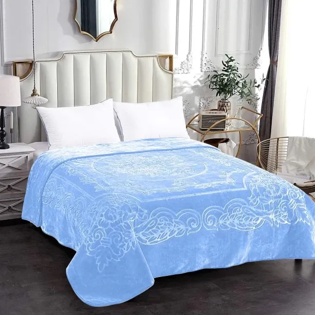 SMTE (200 cm x 240 cm) Camel - Luxury Mink Blanket 220x200cm - Warm Winter Fleece - Baby Blue (Mink…