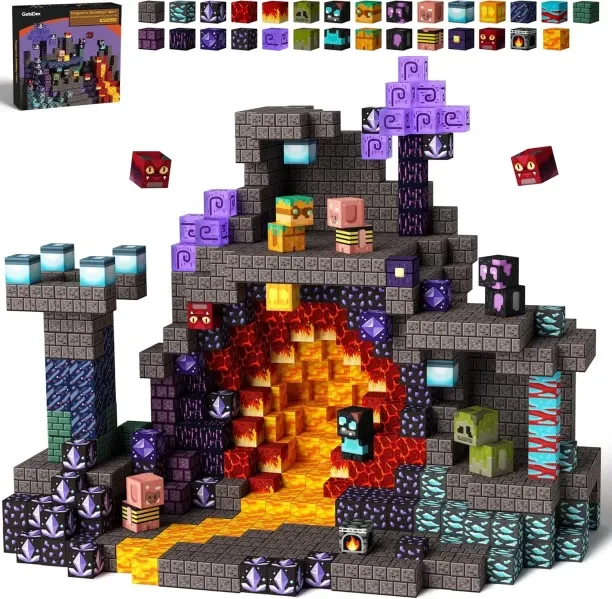 Bloo Magnetic building blocks, building a cave world based on games Houses & Buildings