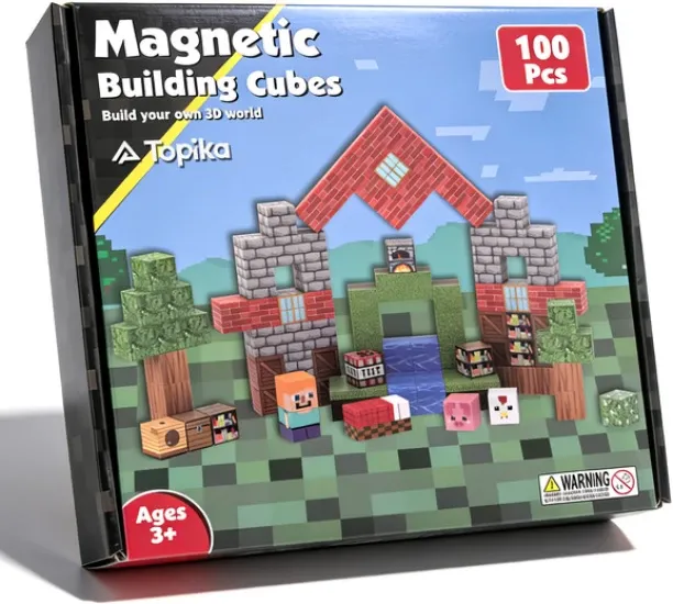 Topika 100 Pieces Magnetic Blocks, Magnetic Cubes, Magnetic Building Magnetic & Metallic Blocks