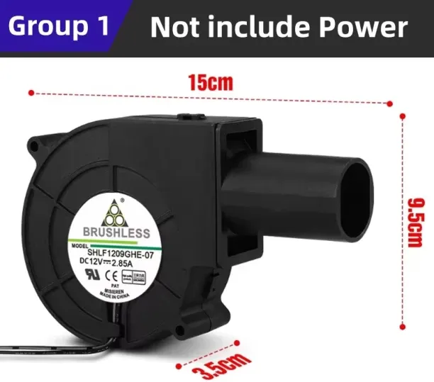 Max (No Power Supply)Large Air Volume 12V 2.85A Turbo Fan BBQ Woodstove Double Ball High Airflow Bl…
