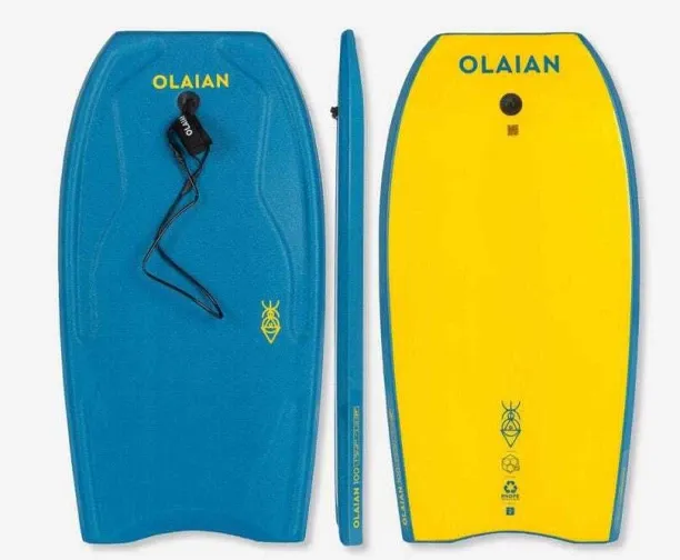 OLAIAN Bodyboard 100 blue yellow with wrist leash