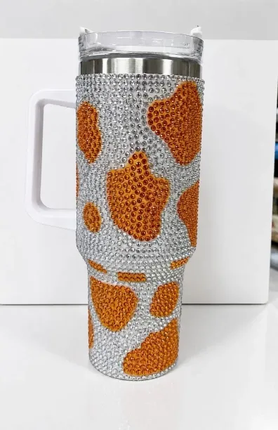 Tumbler Cup with Handle and straw Glam Rhinestone 1.18 L Flask
