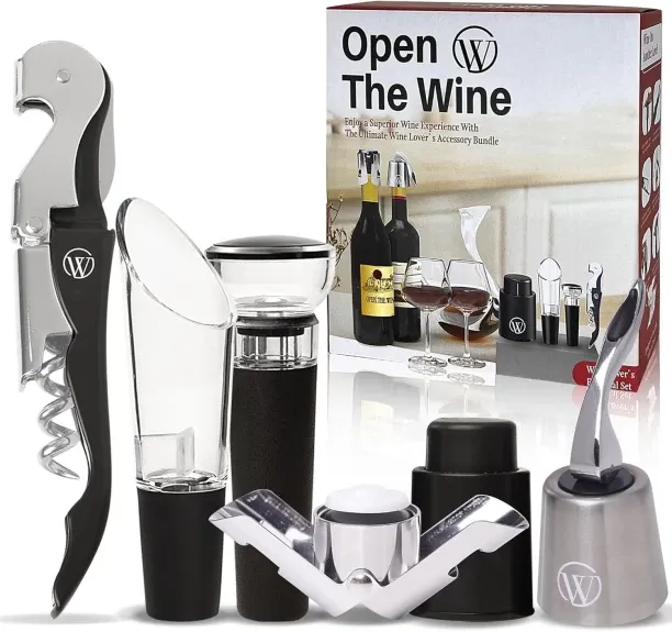 ONESTOGO Accessory Kit - 6 Piece Wine Opener Set with Manual Corkscrew, Vacuum Sealers, Stopper, Ae…