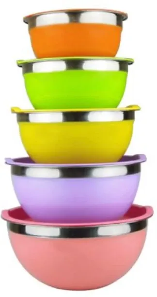Juchu Stainless Steel Mixing, Storage and Salad Bowls with Silicone Covers Stainless Steel, Silicon…