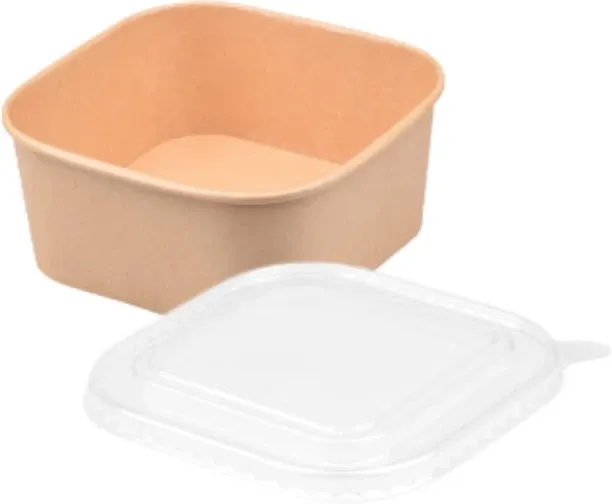 Charms Kraft Square Deli Bowl 1400ml with lid Plastic Salad Bowl