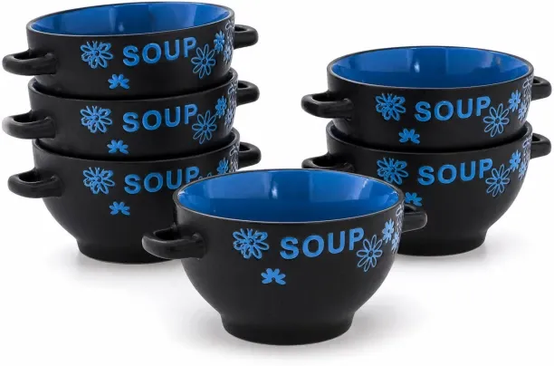 HomewareOnline 6 Piece Soup Bowls Blue - 500ml - Porcelain Soup Bowl