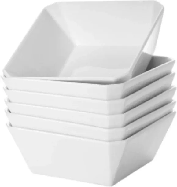 LONDZ Square Ceramic Bowl Set- 6 Piece Ceramic Cereal Bowl