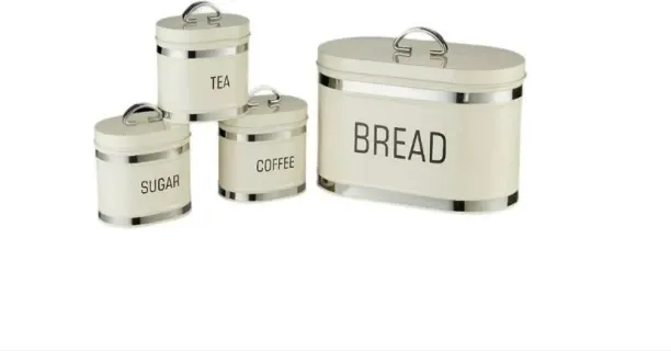 I&S Bread Bin & Matching Caniser Set ( Cream White) Stainless Steel Bread Basket
