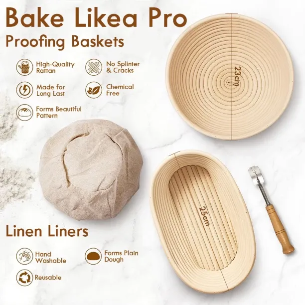 Topika Bread Proofing Basket Set, Baking Supplies Kit for Sourdough Bread Bamboo, Cotton, Wooden Br…
