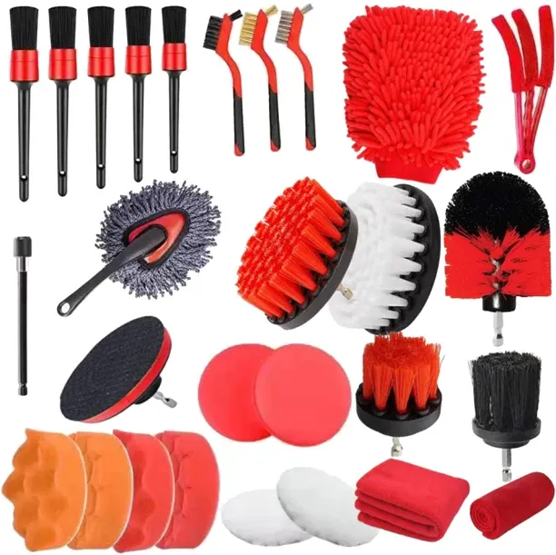 ALANES 28-In-1 Auto Detailing Brushes Set for Car Interior Exterior Cleaning Plastic Vehicle Washin…