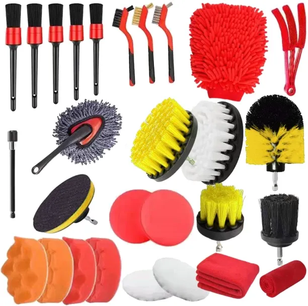 ALANES Auto Detailing Brushes Set for Car Interior Exterior Cleaning - 28 Pieces Plastic Vehicle Wa…