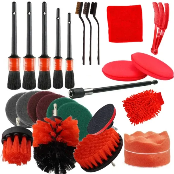 ALANES 26-In-1 Auto Detailing Brushes Set for Car Interior Exterior Cleaning Plastic Vehicle Washin…