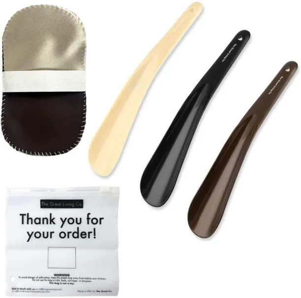 The Great Living Co. 3 Shoehorns,1 Shoe Polishing Glove & 1 Zipper Storage Bag - 5 Piece Set Shoe C…