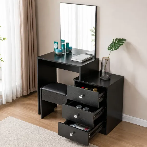 Artisyn Home dressing table with mirror and stool, necklace and jewelry drawer storage cabinet - bl…