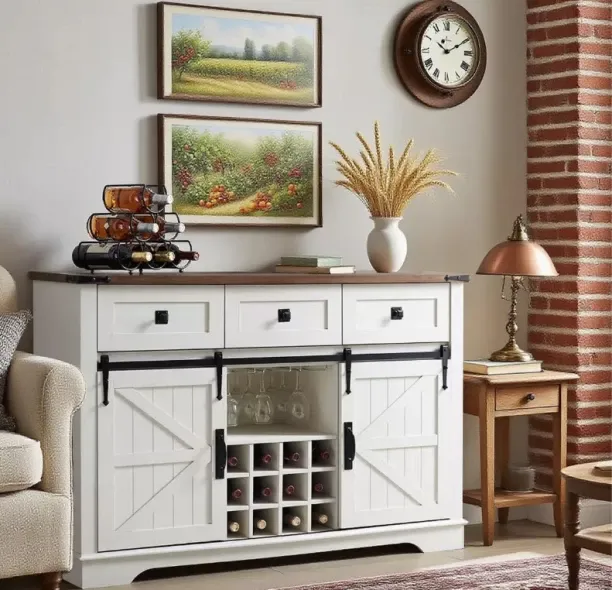 VIVIDITTO Storage Cabinet Side Table Shelves Coffee Bar Wine Drawers Buffet Sideboard Solid Wood Fr…