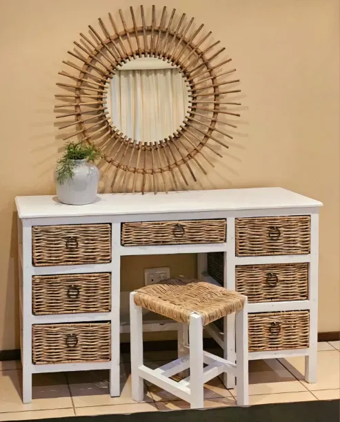M-Design RATTAN DRESSING TABLE Solid Wood Free Standing Chest of Drawers