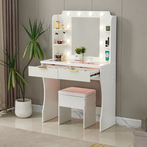 Golden Star Africa Dressing Table Adjustable Light Stool Vanity Desk Makeup Mirror Storage Melamine…