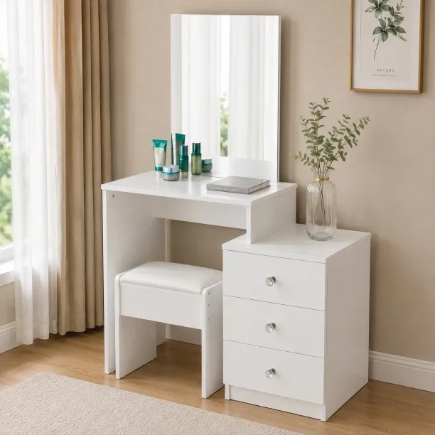 Artisyn Home dressing table with mirror and stool, necklace and jewelry drawer storage cabinet - wh…