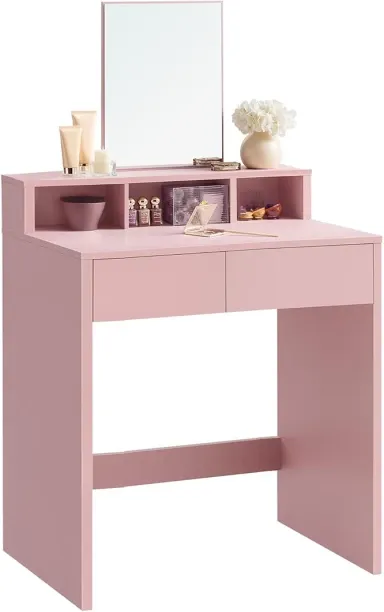LASA Makeup Vanity Table with Large Mirror and Storage Units Engineered Wood Free Standing Chest of…