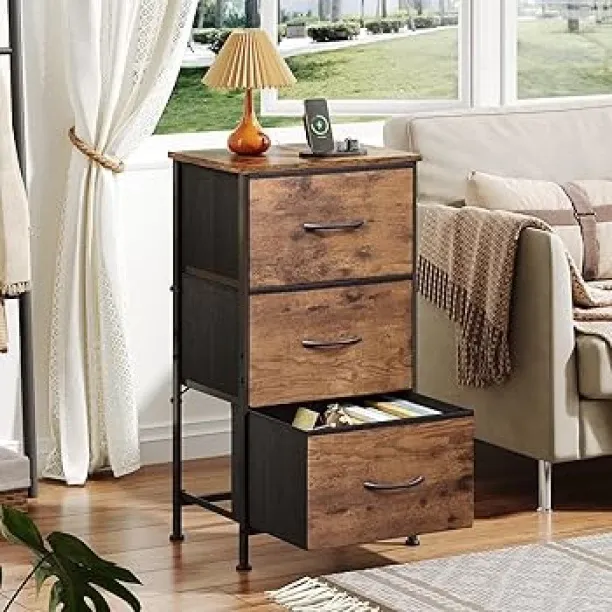 Zzztrade Expees - Dresser with 3 Drawers, Fabric Nightstand, Organizer Storage Solid Wood Free Stan…