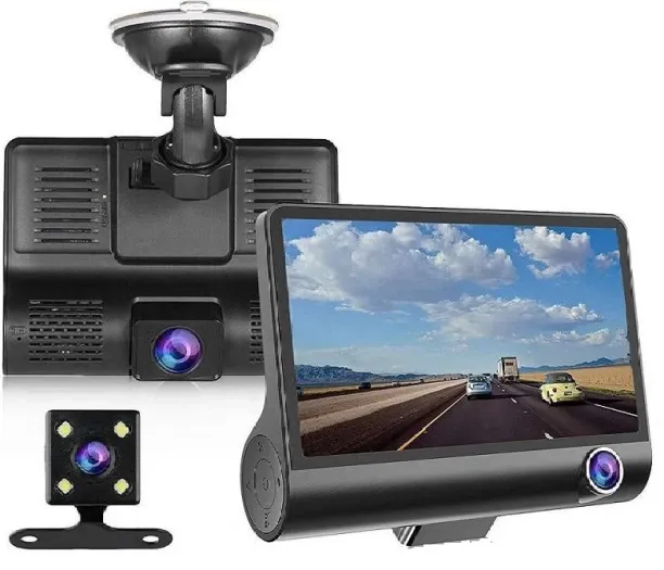 WDR3 Dash Camera with 3 Cameras Full HD with Dual Lens, 4 Inch LCD Screen Film Roll