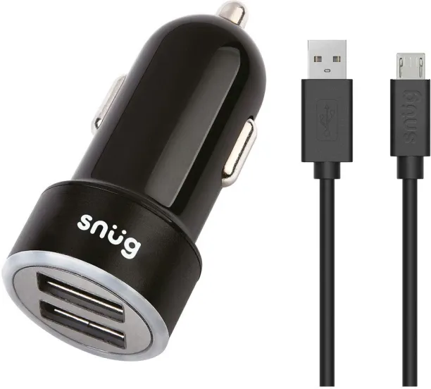 Snüg (CARJUIM3BK) 17W Dual Port Fast Charging plus Micro USB Cable 17 W Car Charger