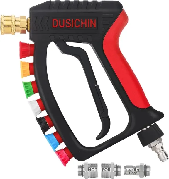 dusichin Short Pressure Washer Wand High Spray Swivel Gun 7 Nozzle Tips 4000 PSI, Pressure Washer A…
