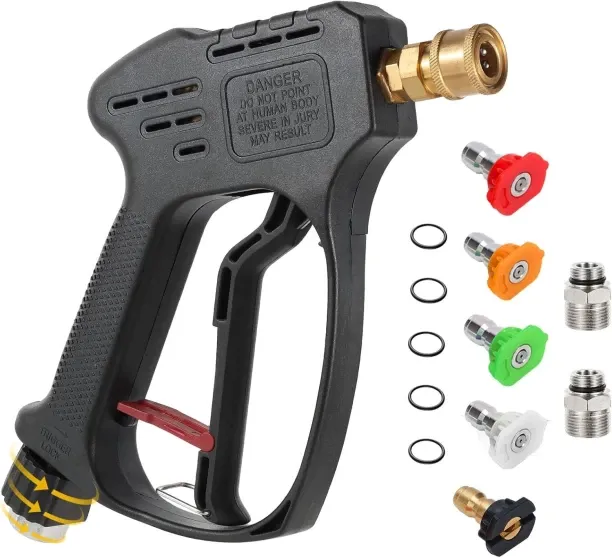 Junxidz Short Pressure Washer Gun, 5000 PSI Max Swivel High Pressure Washer Extension Wand with 5 n…