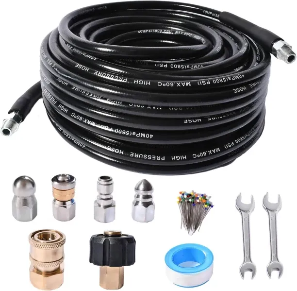 Junxidz Sewer Jetter Kit for Pressure Washer 5800 PSI Drain Cleaner Hose 1/4 Female NPT,Button Nose…
