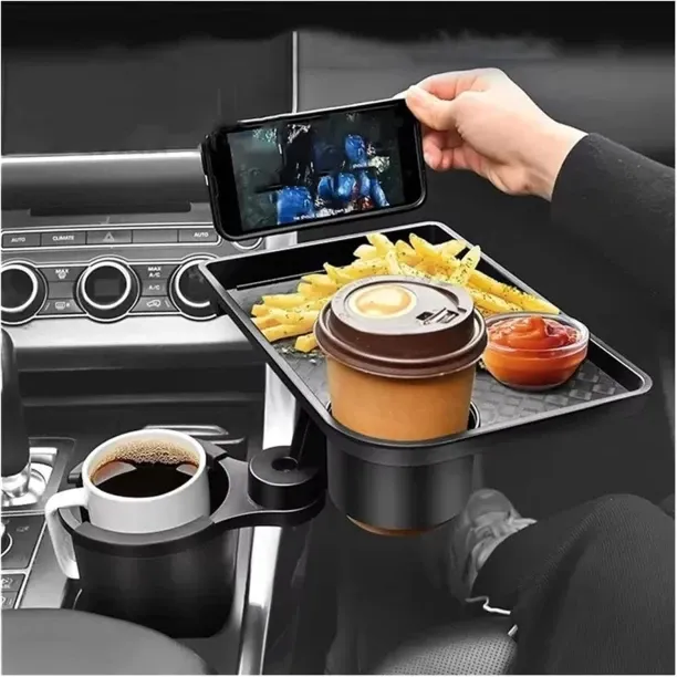 Bloo Universal Car Cup Holder Tray - 360° Rotating Adjustable Dual Cup Organizer for Drinks and Sna…