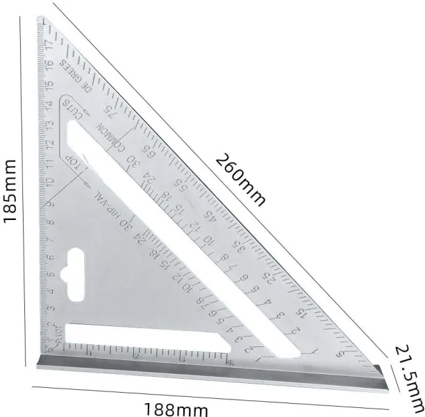 Solala 3 pcs triangle ruler, silver 7-inch imperial triangle ruler 90 degree thickened square alumi…
