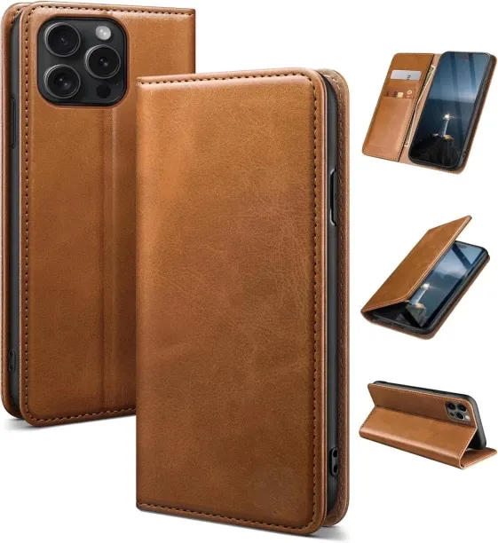 Leather Book Case for iPhone 16 Pro Max – Premium Wallet Cover with Card Slots & Magnetic Closure, …