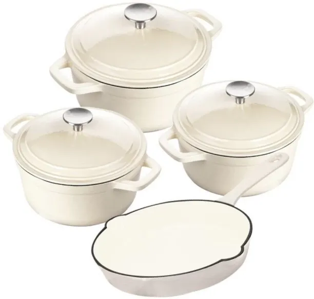 SMTE Dutch Ceramic Pot Non-Stick Coated Cast Iron Cookware Set