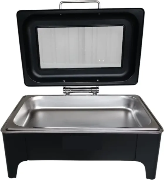 SMTE 3003 Black Slow Down Chafing Dish with Glass Lid - Stainless Steel 9L 9 l Single Pan