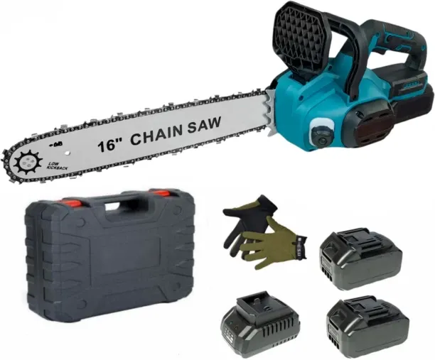 MSM 16 Inch Cordless Brushless Chain Saw With Batteries, Case, Charger & Gloves: Cordless Chainsaw