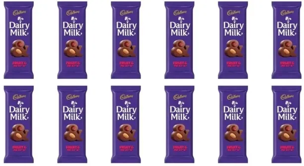 Cadbury Nut Slab Box – 12 Pack (12 x 80g) Fruit and Nuts Chocolate Bars